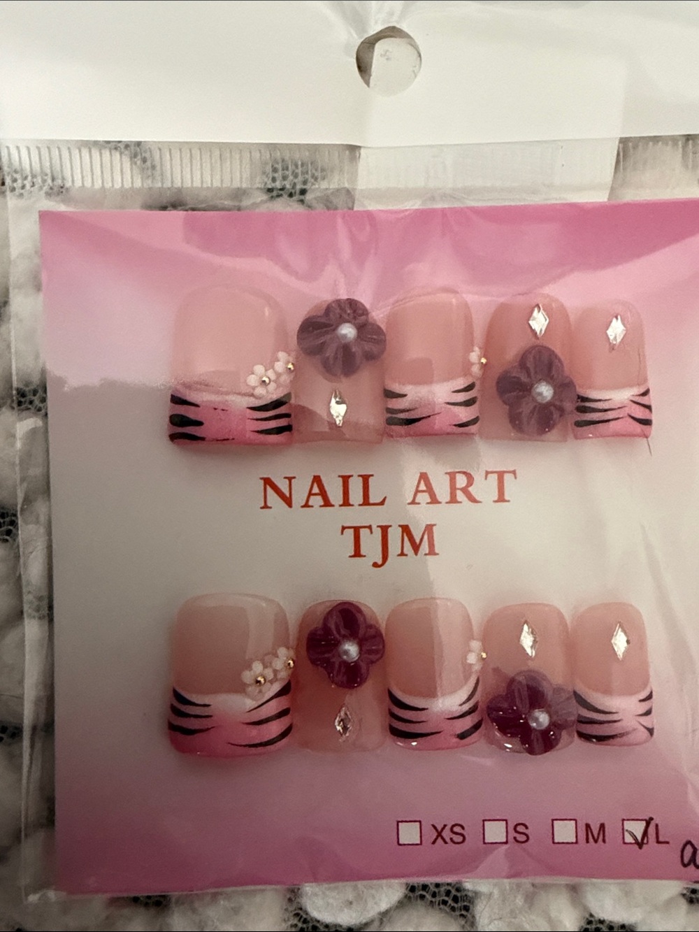 Pink Floral French Press-On Nails